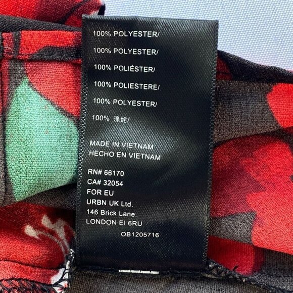 NWT U0 MICHELLE BLACK RED FLORAL LONG SLEEVE V-NECK BUTTON FRONT MINI DRESS - Picture 12 of 12